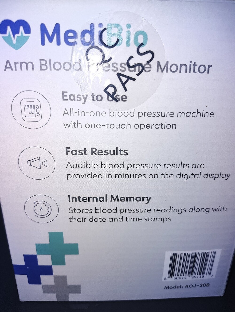 White and Blue Arm Blood Pressure Monitor with Talking Function - Picture 3 of 4